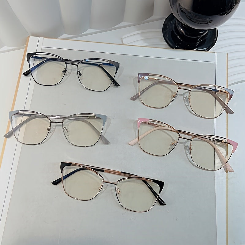 Women's Blue Light Blocking Glasses Oval Metal Frame Chic Design Non-Prescription Includes Case