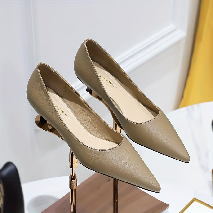 Women's Kitten Heel Pumps Pointed Toe Slip-On Dress Shoes Faux Leather All-Season