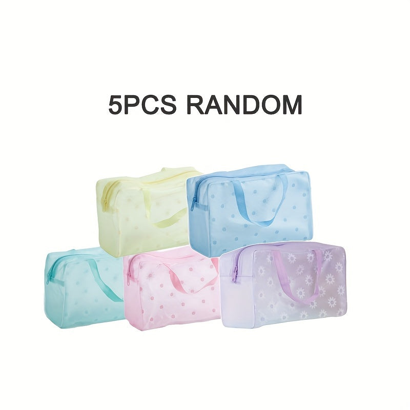 5 ta rangli bosma shaffof muzlatilgan suv o'tkazmaydigan fermuarlı saqlash sumkalari to'plami - yengil va yuvilishi mumkin, bolalar uchun sayohat zaruriyatlari uchun ideal