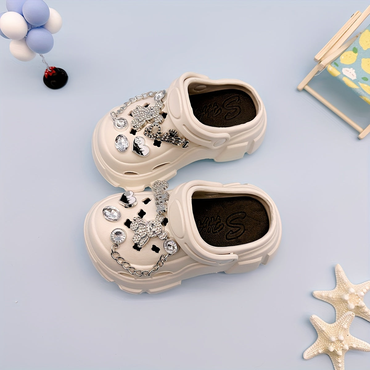 Kids EVA Clogs with Heart and Bear Charms Casual Slip-On Sandals for Boys and Girls