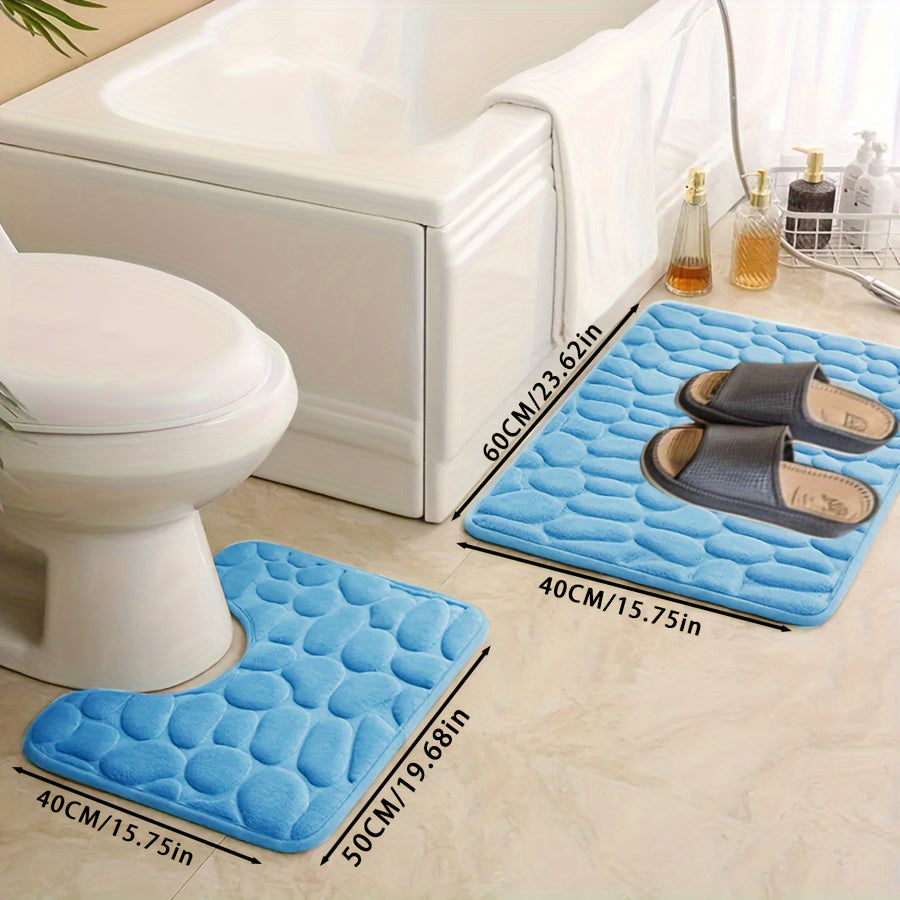 Absorbent Non-Slip Bath Mat Set with Pebbles Design for Bathroom Decor