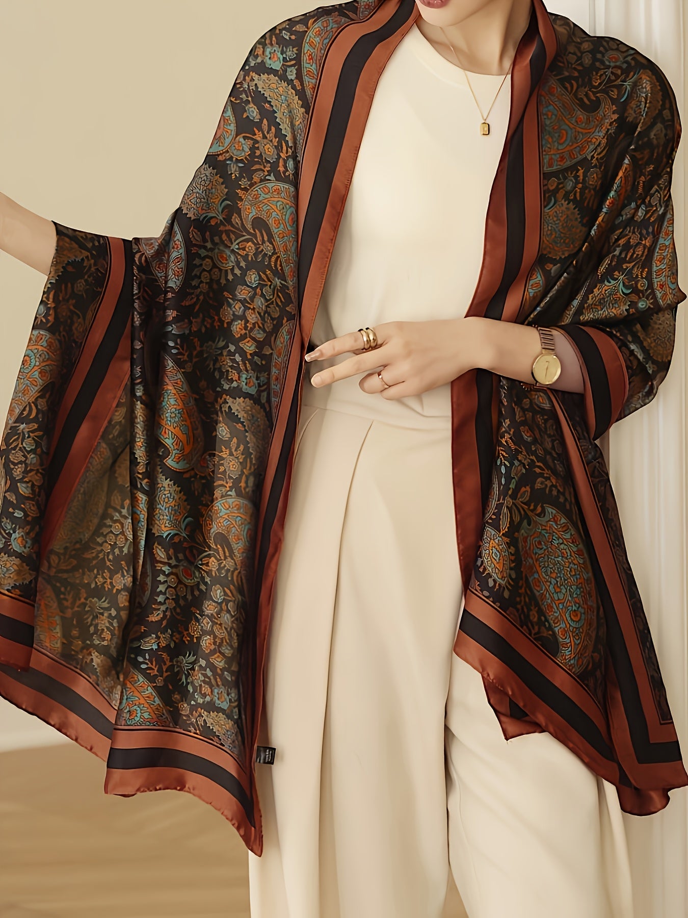 Women Plus Size Paisley Print Shawl Polyester Lightweight Wrap Sun Protection