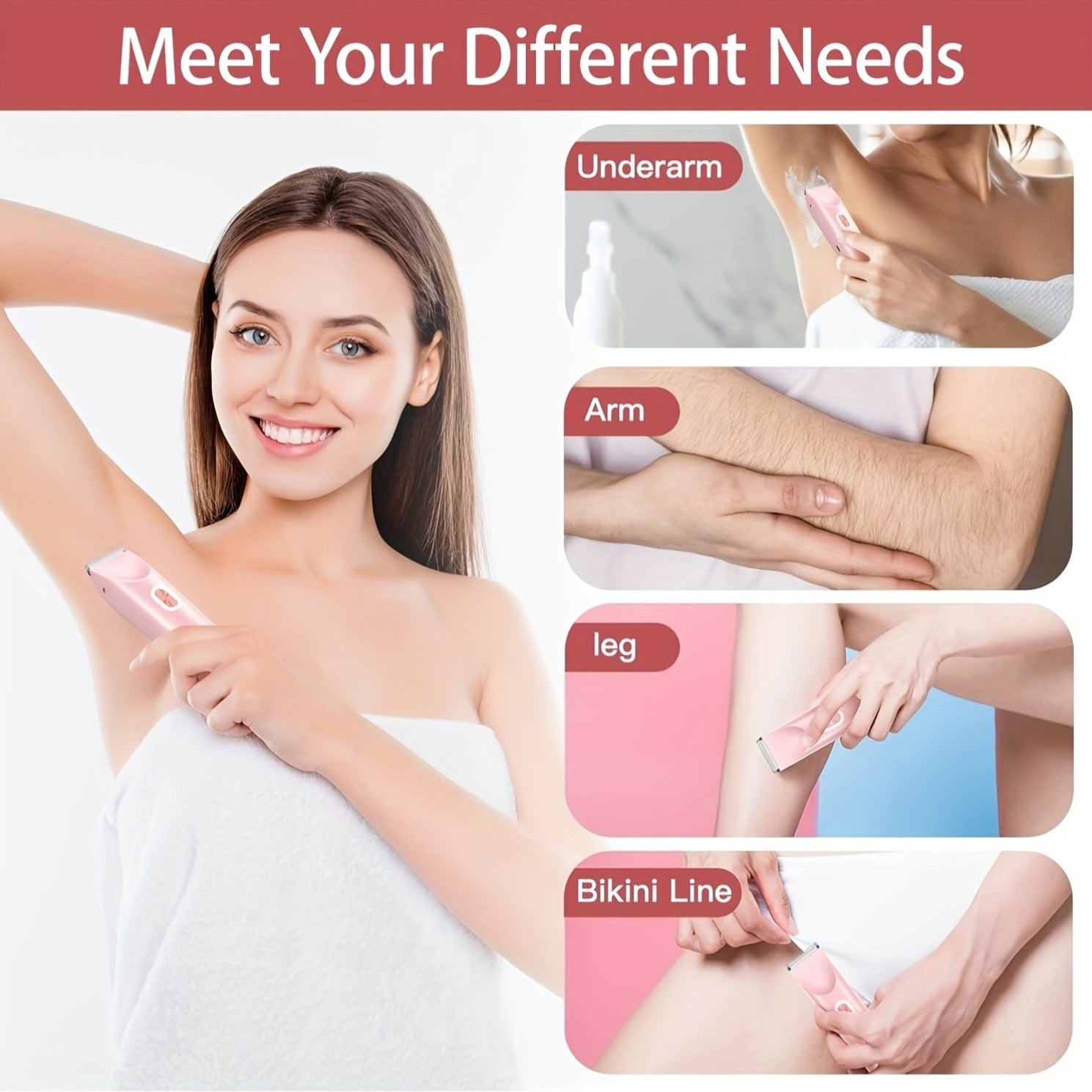 Afeitadora eléctrica de 1 pieza con cabezal doble desmontable para depilación de bikini, axilas, cara y cuerpo