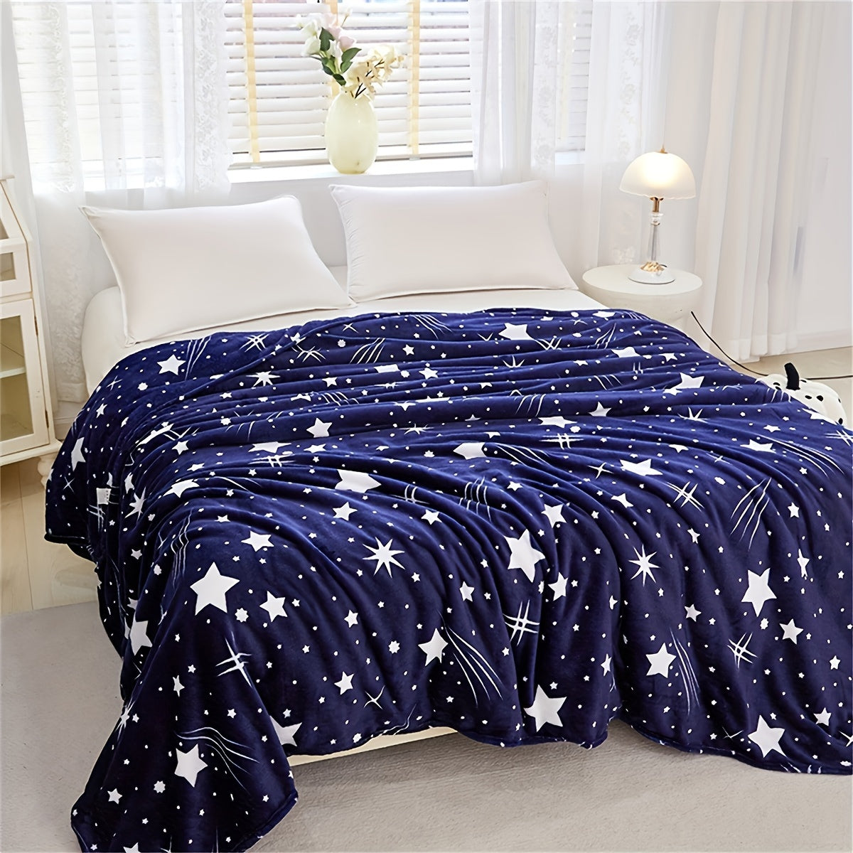 Fleece Bed Blanket with Meteor Pattern for Sofa Couch Travel and Camping