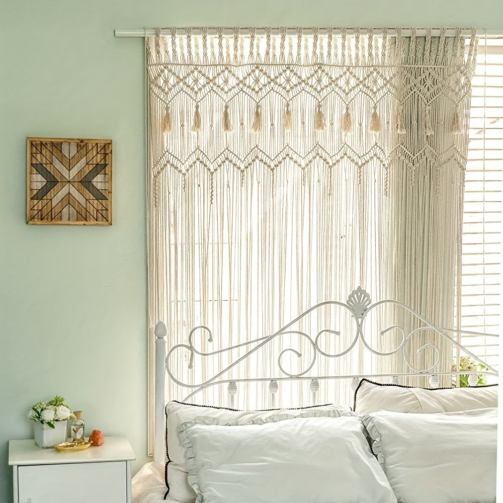 Bohemian Macrame Wall Hanging for Windows Woven Curtain Decor