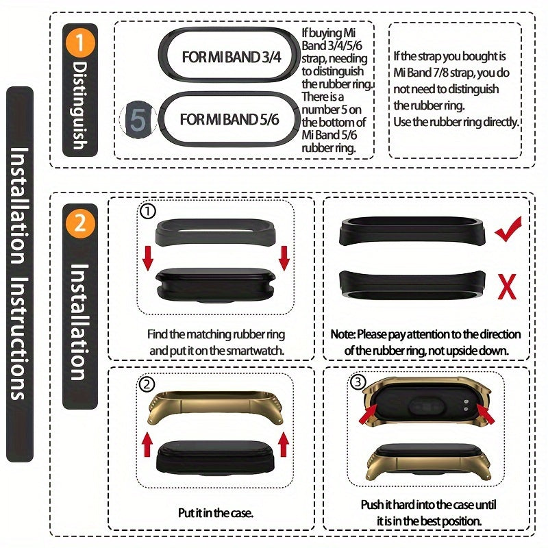Stainless Steel Replacement Band for Mi Band 3-9 Dual-Tone Adjustable Fit