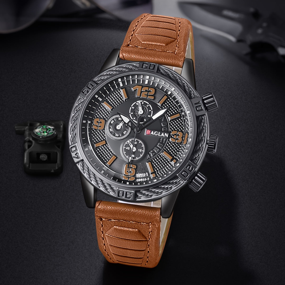 Reloj de negocios para hombre con cuarzo, esfera analógica y correa de cuero