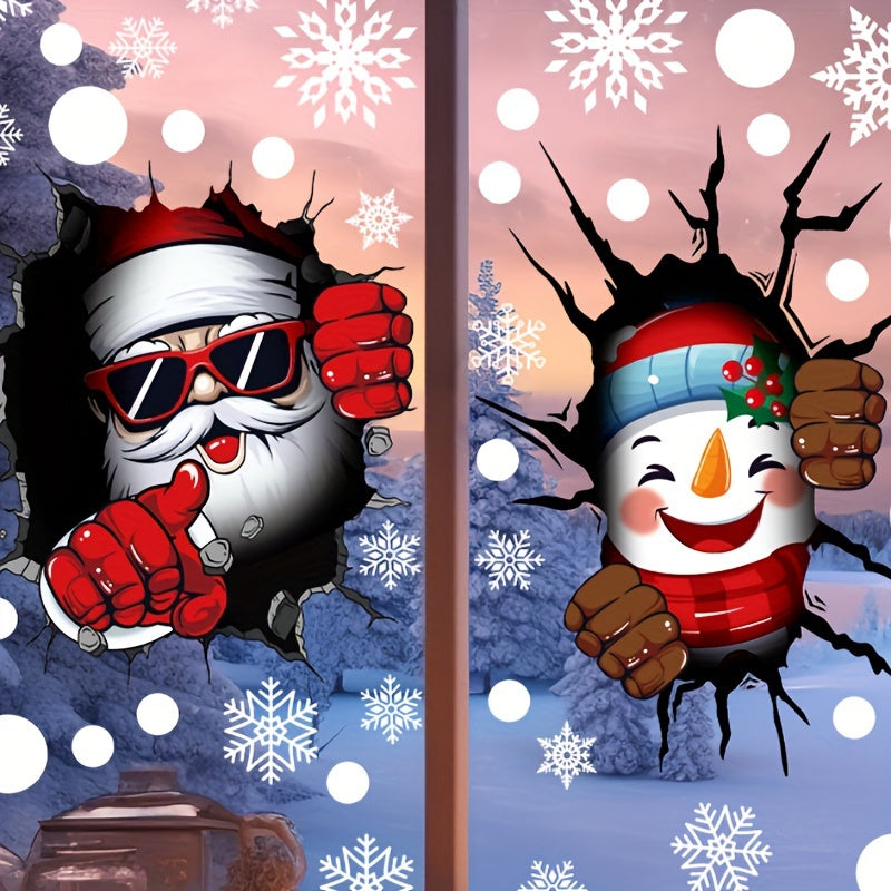 Christmas Window Stickers Set with Santa Claus Snowman and Elk for Holiday Decorations