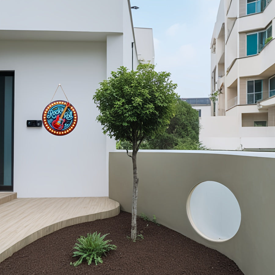 Neon Rock Light Wooden Wall Art for Bars Cafes Music Decor