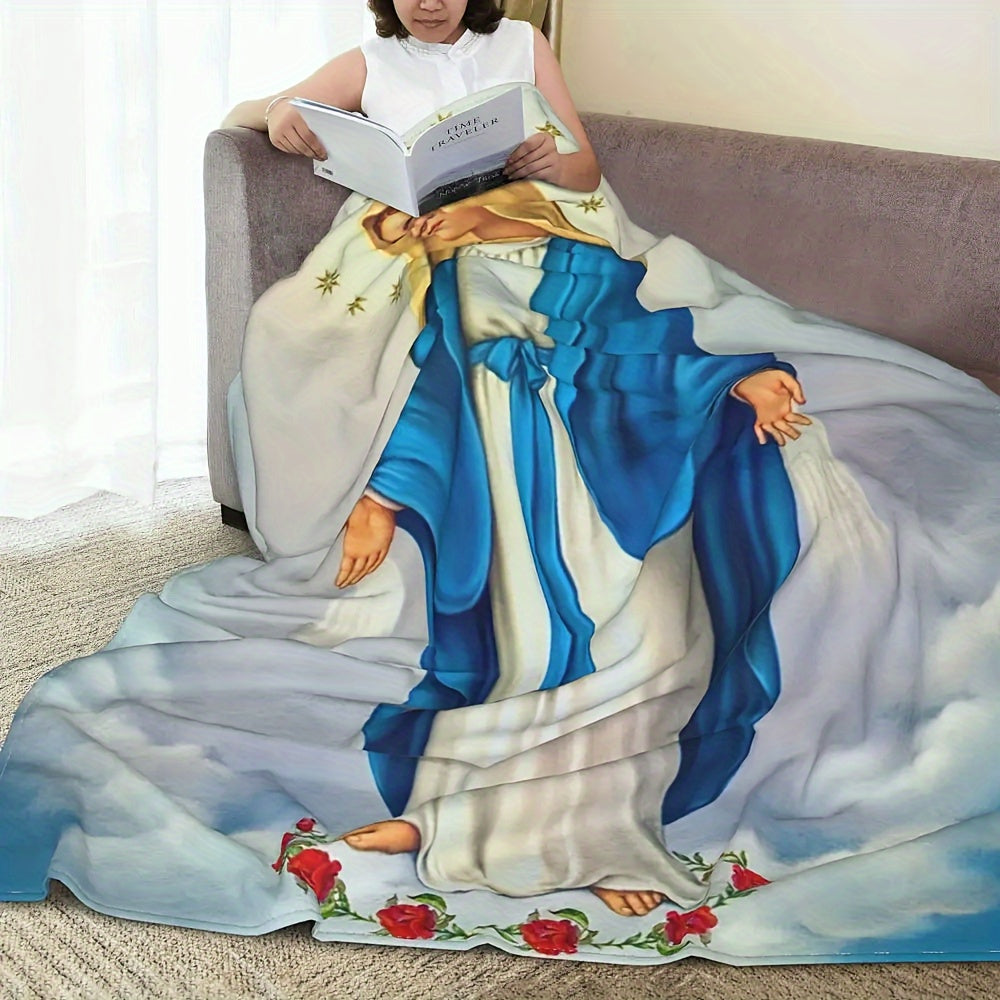 Mary and Guadalupe Themed Fuzzy Flannel Blanket for Sofa and Bed
