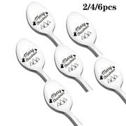 Rojdestvo uchun zanglamaydigan po'latdan yasalgan qoshiq to'plami, uzoq tutqichli, lazer bilan o'yilgan, bayram sovg'asi