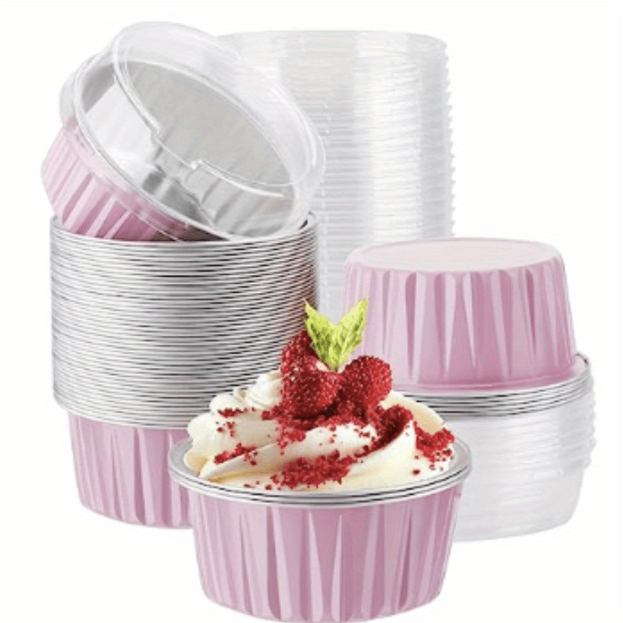 Reusable Aluminum Foil Baking Cups with Lids, Black and Gold, 10 25 50 Count