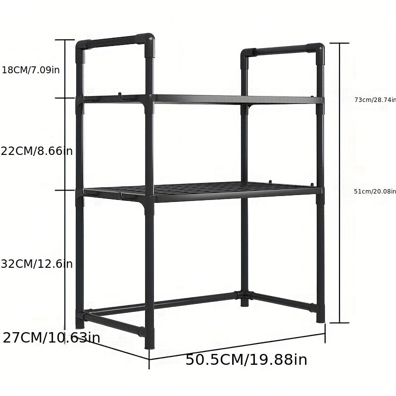 Square TPU Kitchen Organizer Rack with Hooks for Microwave Oven Spice Toaster Storage