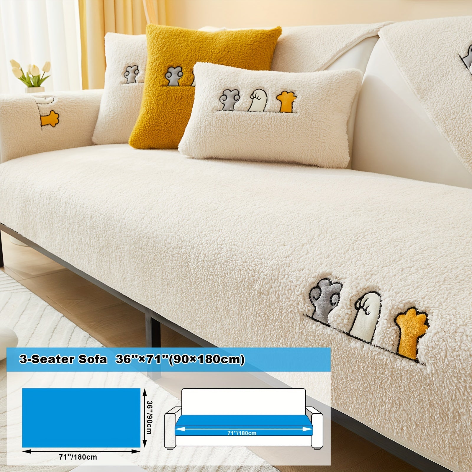 Софа с чехлом из шерпы, дружелюбным к домашним животным и нескользящим защитным покрытием для домашнего декора.