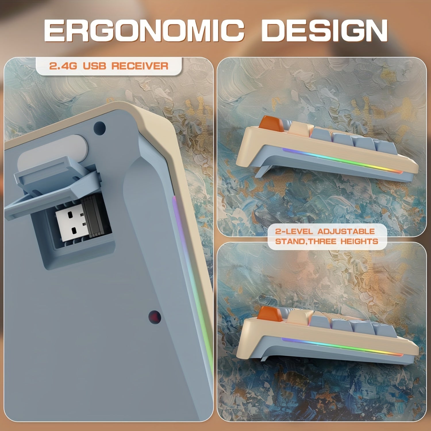 Клавиатура LexonElec M96 Wireless Gaming - Эргономичный механический тактильный, RGB LED подсветка, PBT клавиши, перезаряжаемая батарея 2000mAh, 94-клавишная раскладка для Windows и Mac.