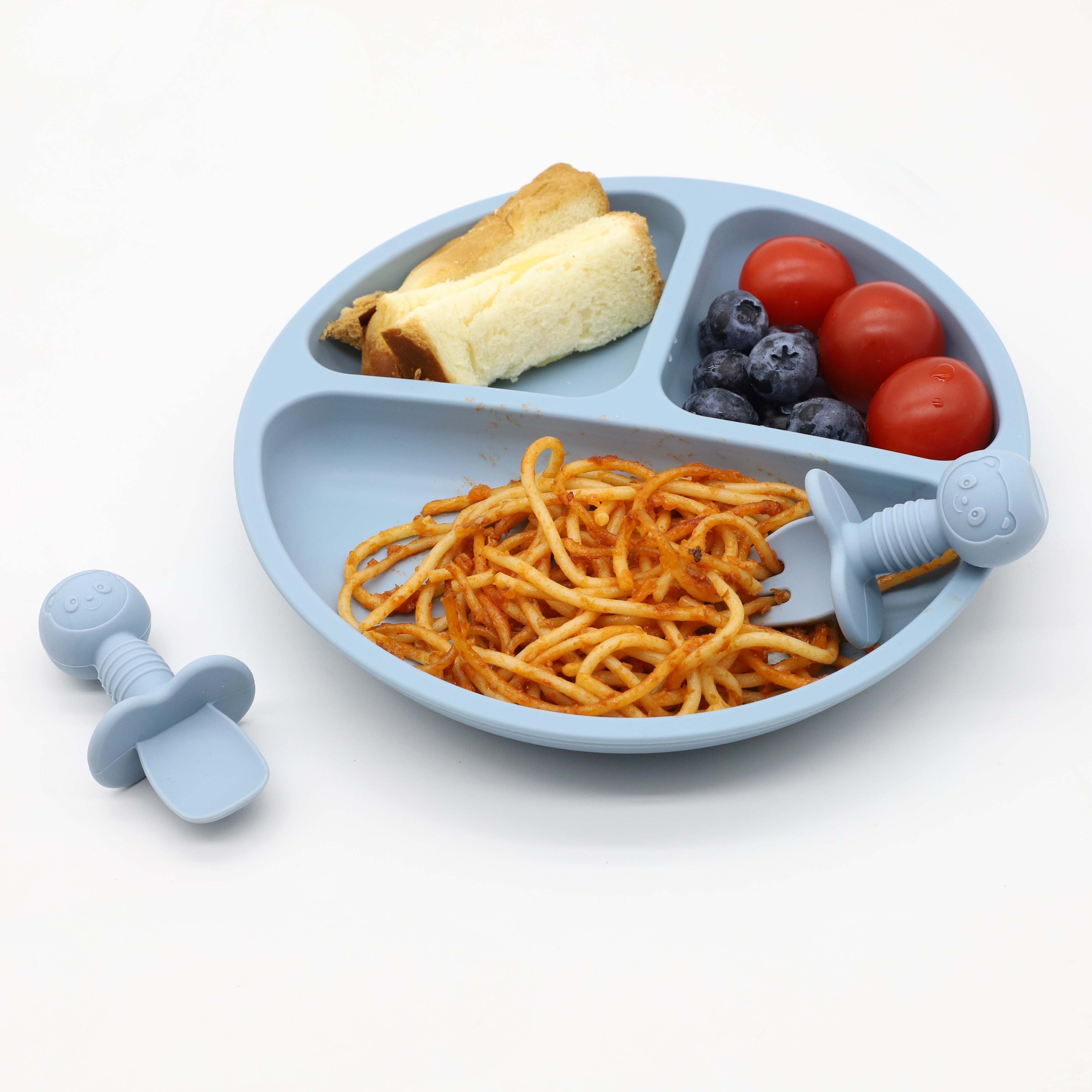 Набор для кормления малыша, 9 предметов: силиконовый нагрудник, ложка, вилка, присоска, тарелка, блюдце, чашки для младенцев