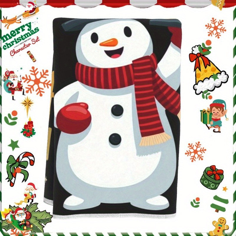 Christmas Snowflake Towel with Snowman and Deer, 18x66 cm Gift Decoration