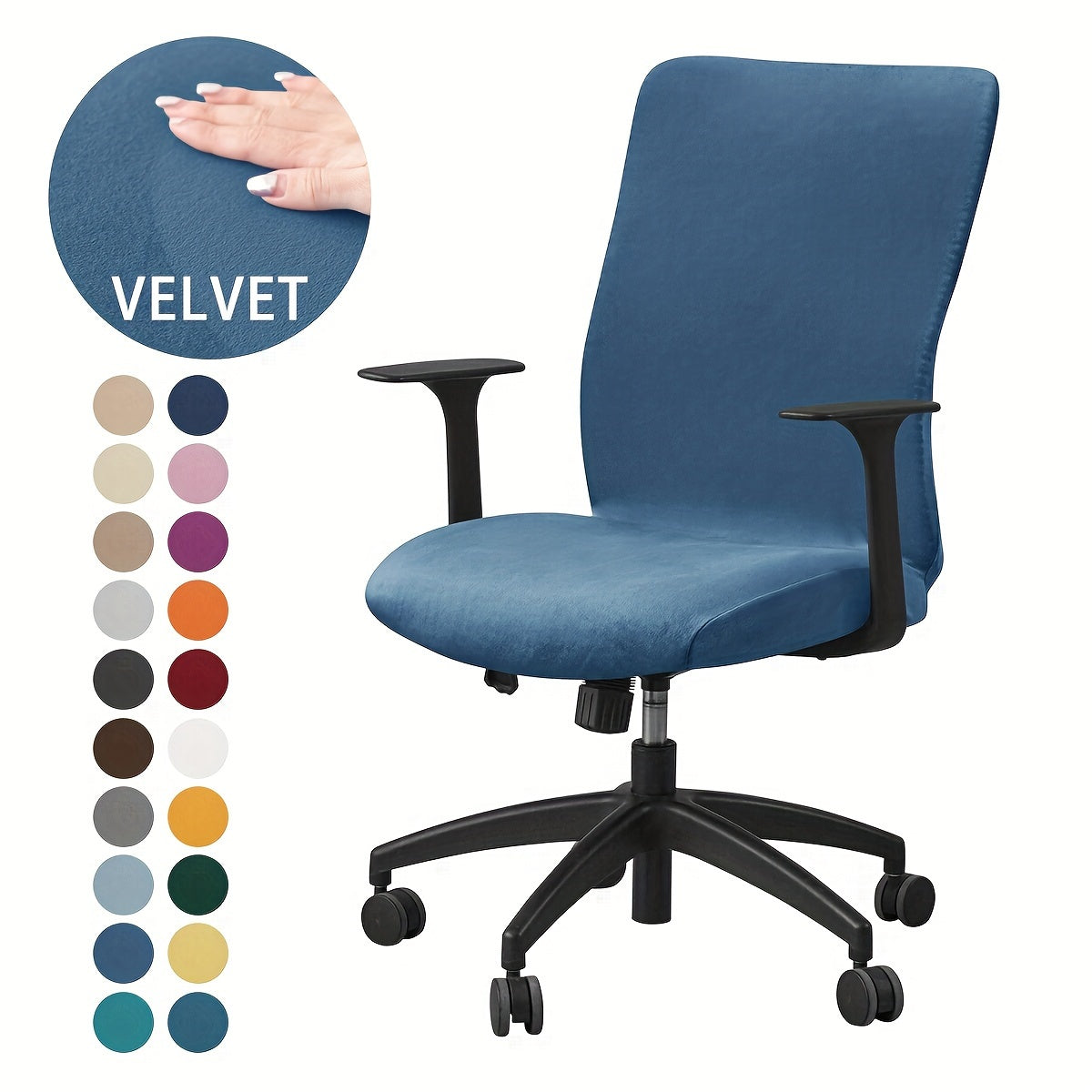 Silver Fox Velvet Office Chair Slipcover Elastic Band Stretch Protector Machine Washable