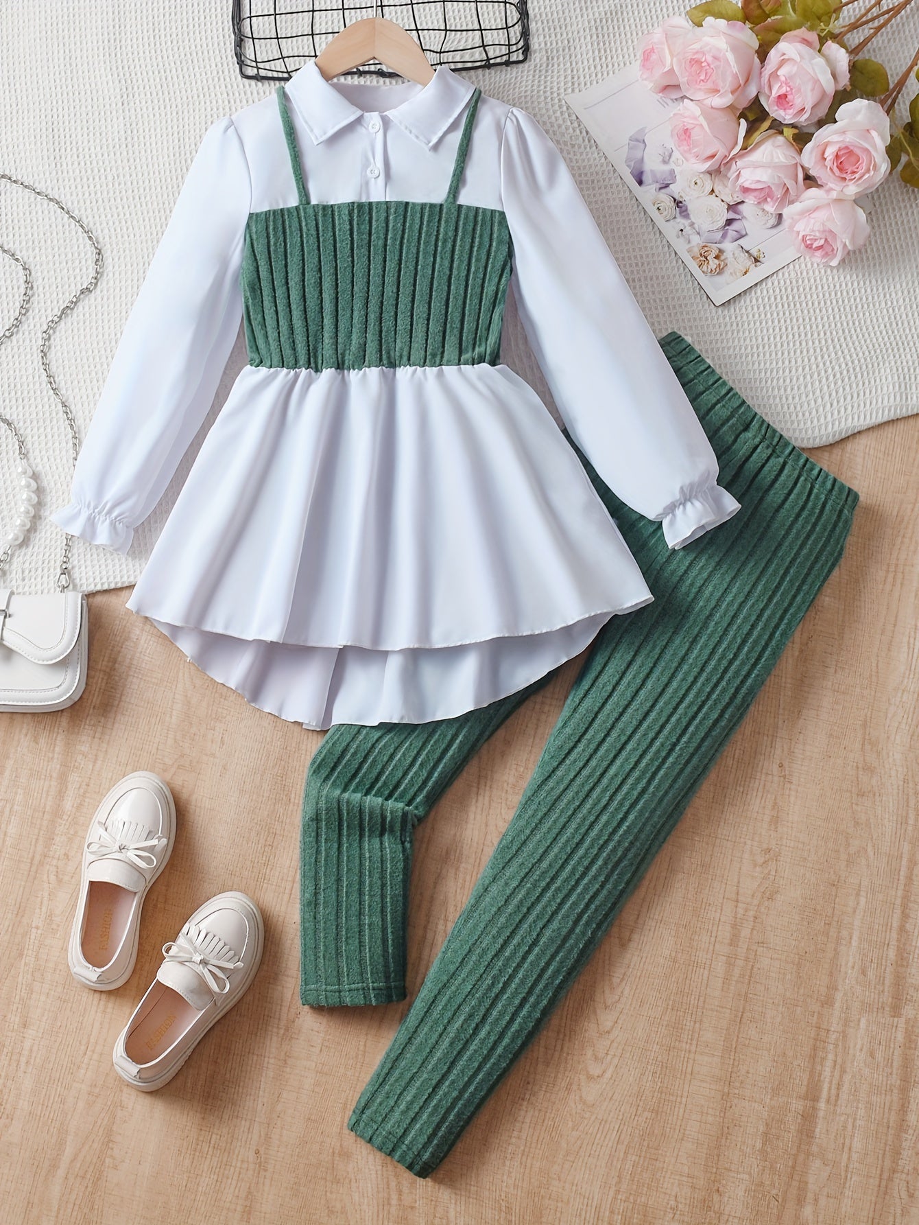 Girls Outfit Long Sleeve Blouse and Slim Pants Spring Fall Casual