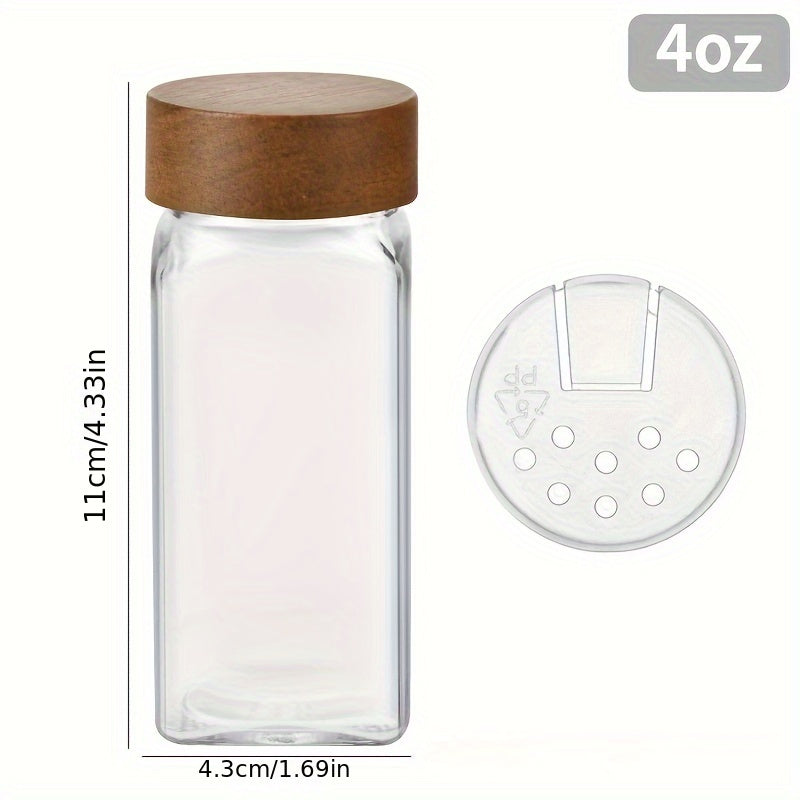 6/12 Glass Spice Jars with Wooden Lids and Aluminum Caps for Kitchen Storage