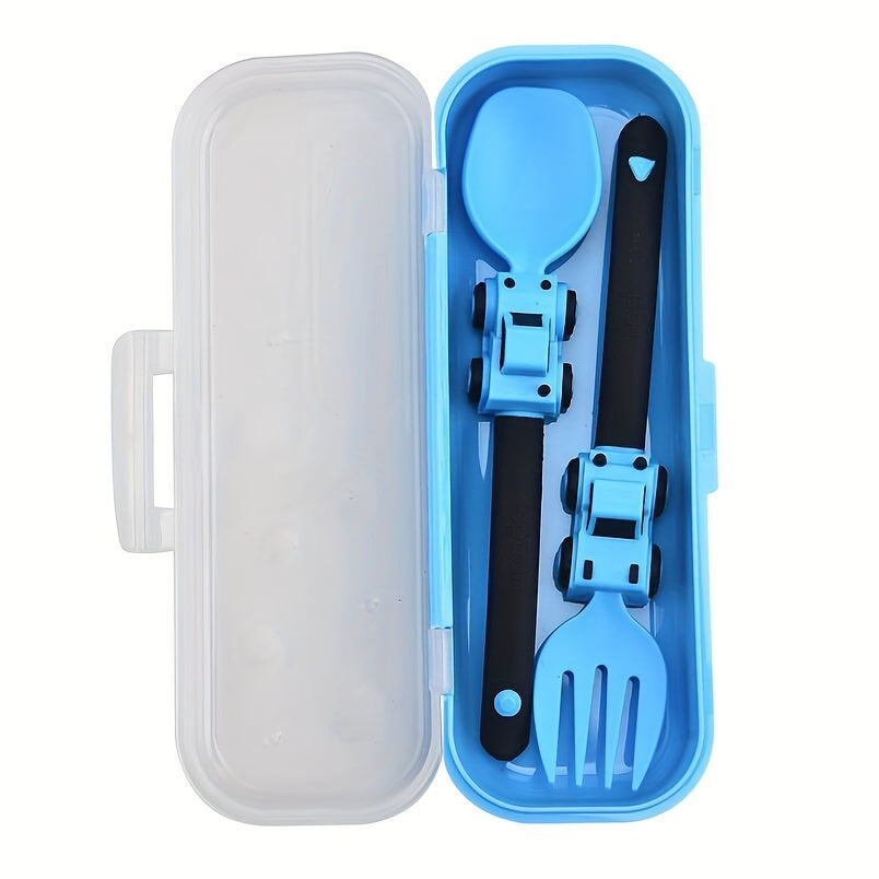 Juego de utensilios de silicona para niños con coche de dibujos animados y temática deportiva para comer de forma independiente