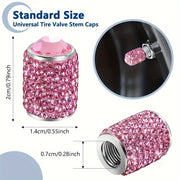 4 Pcs Pink Crystal Rhinestone Car Tire Valve Stem Caps Universal for Cars Trucks
