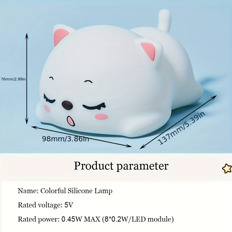 Rechargeable USB Touch-Controlled Cartoon Cat Night Light for Kids Room Decor