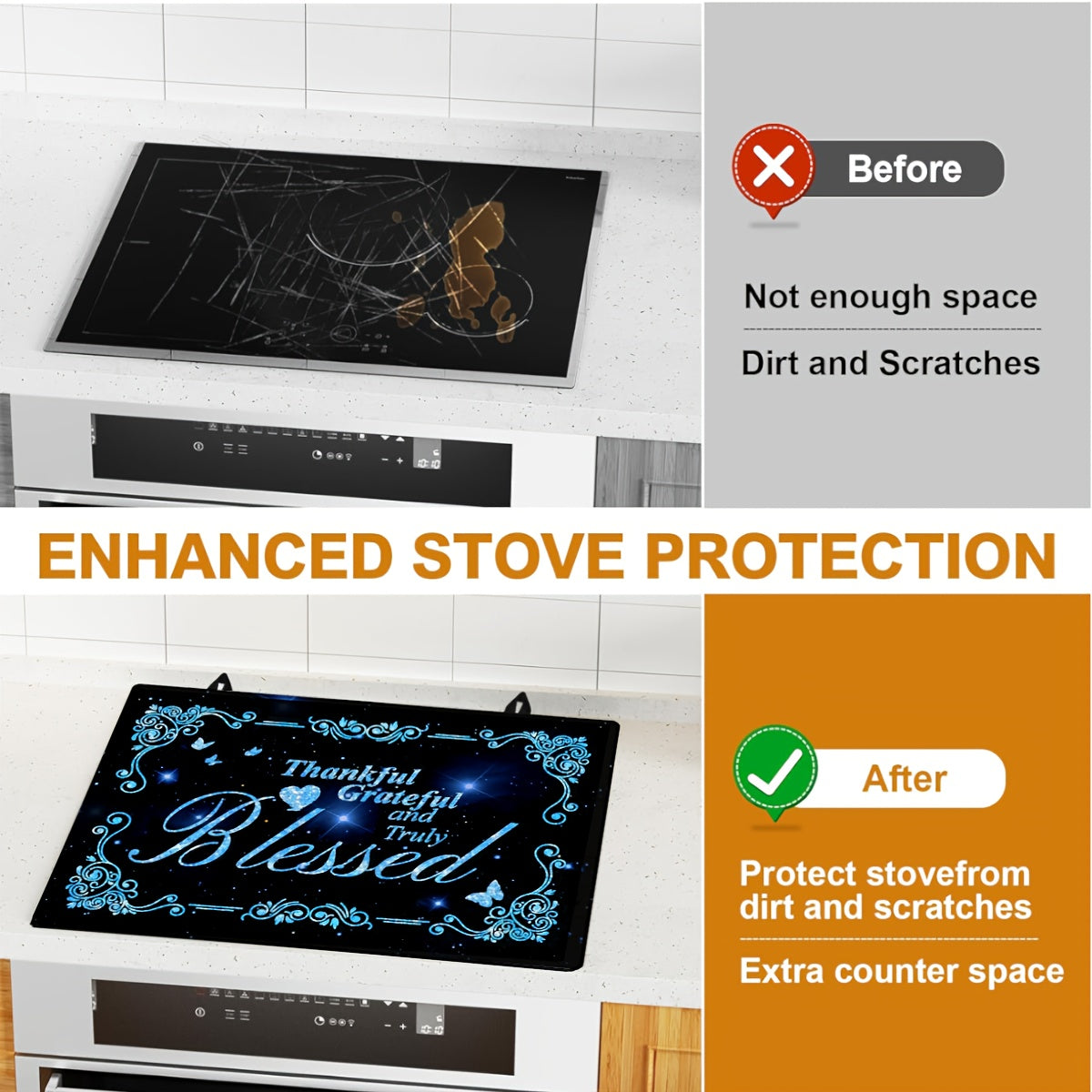 Extra Large Stove Top Cover 72x52cm Heat Resistant Anti-Slip Glass Stove Protector