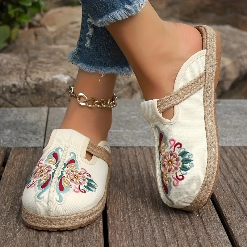 Women Flat Shoes Butterfly Embroidery Slip-On Casual Comfort