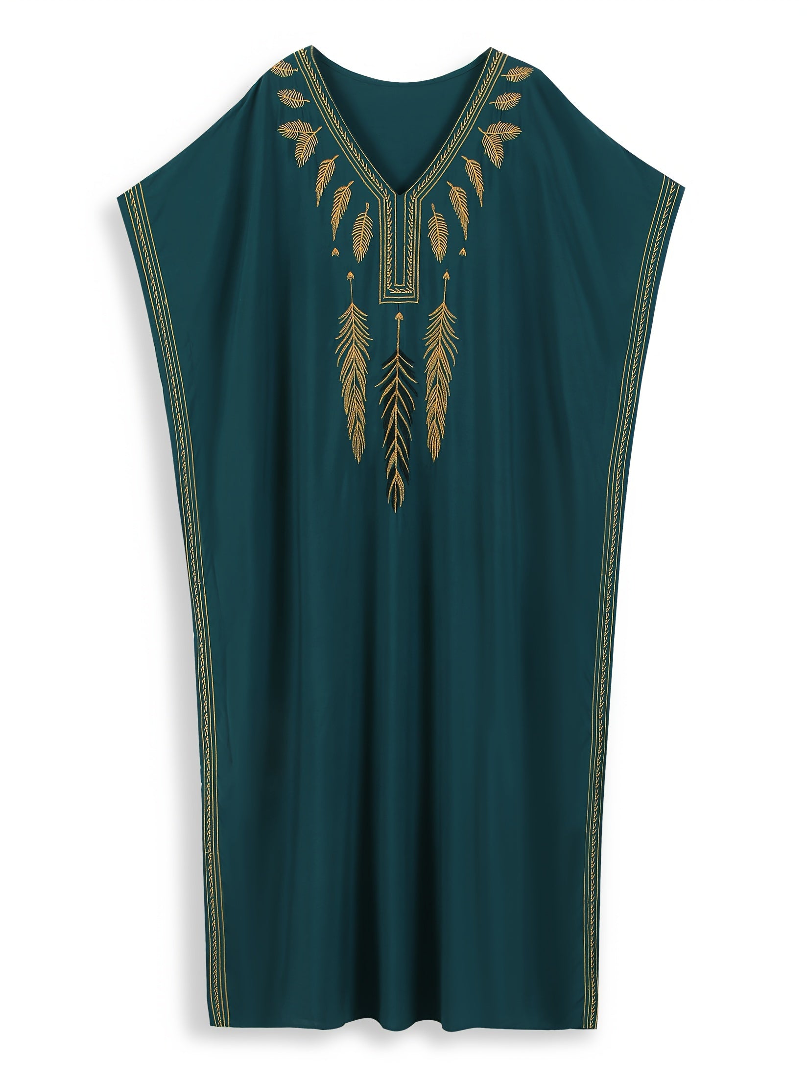 Women's Ethnic V-Neck Dress With Bat Sleeves and Side Slits for Beach Vacations