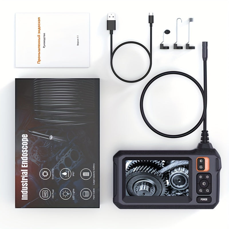Endoscopio industrial de 4.3 pulgadas con pantalla IPS LCD, lente único de 8mm, recargable por USB, para reparación de autos y fontanería