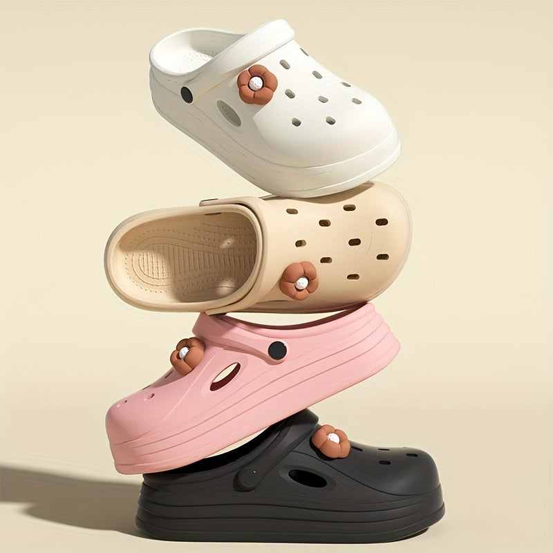 Women's Beige Closed-Toe Clogs Thick Platform Non-Slip Sandals with Cushioned Sole