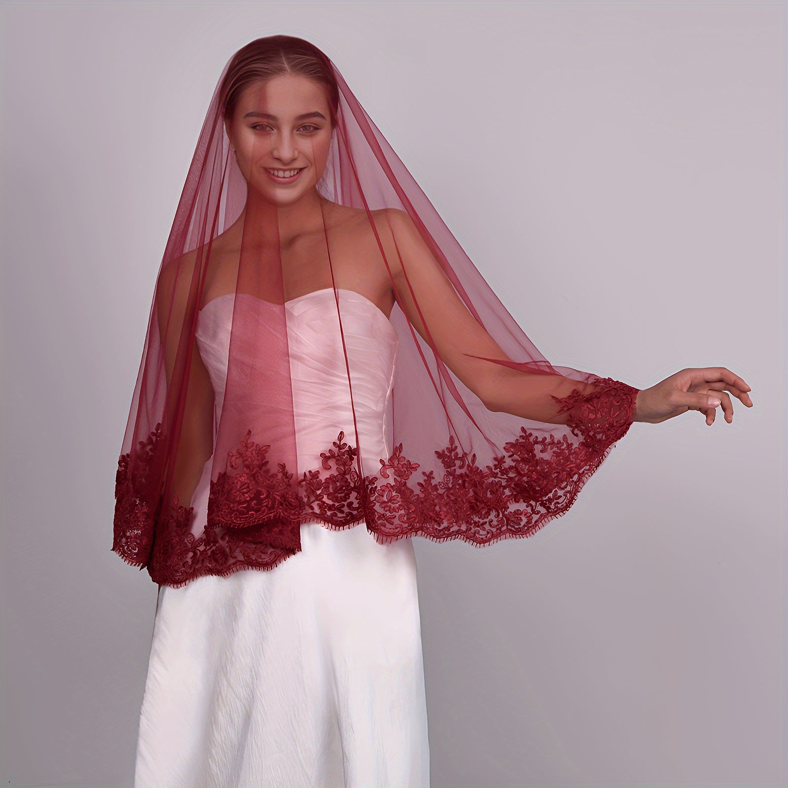 To'y uchun qizil korsetli to'r, Naylon, Qo'lda yuvish tavsiya etiladi