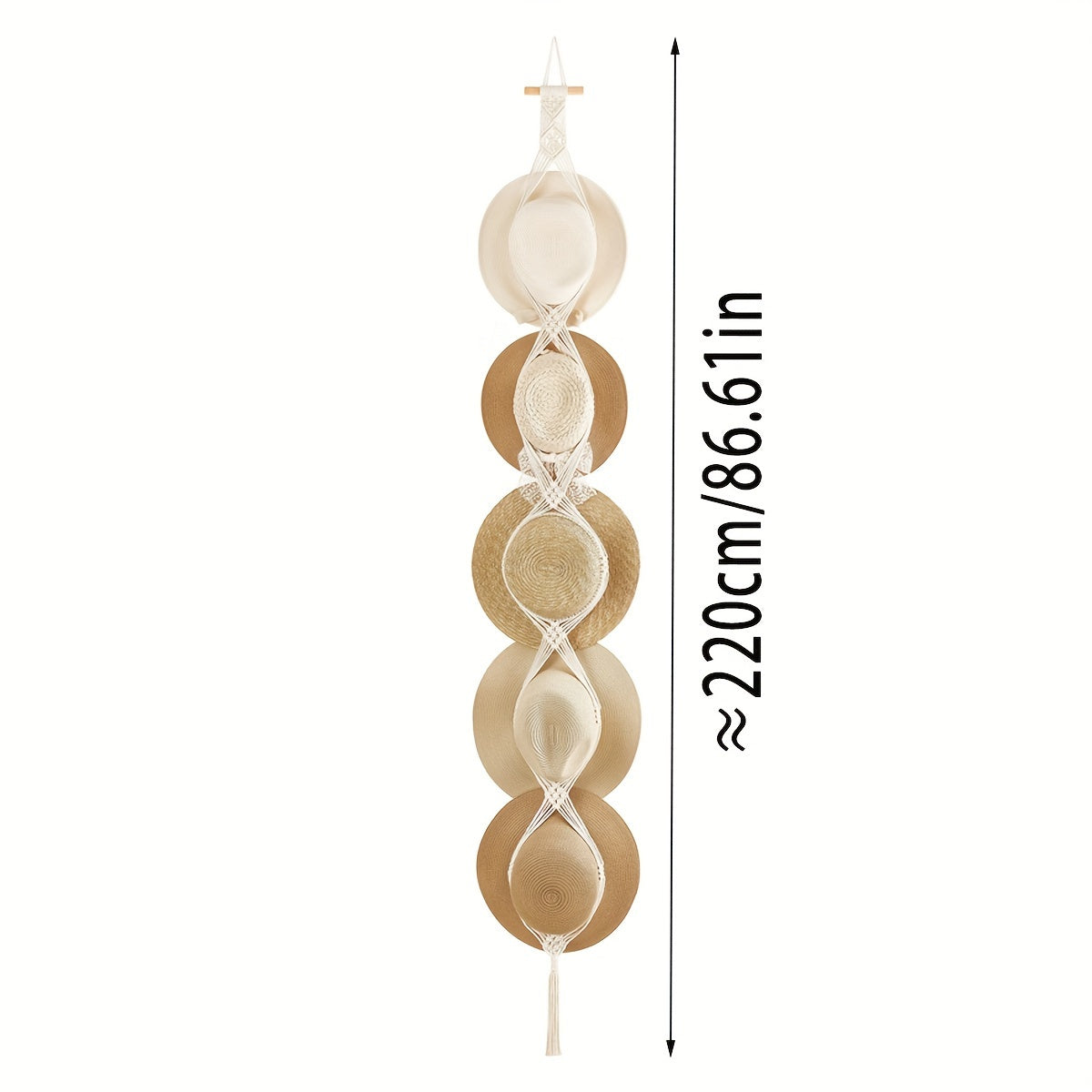 Organizador de pared de cuerda de algodón trenzado para sombreros y decoración de habitación con borlas