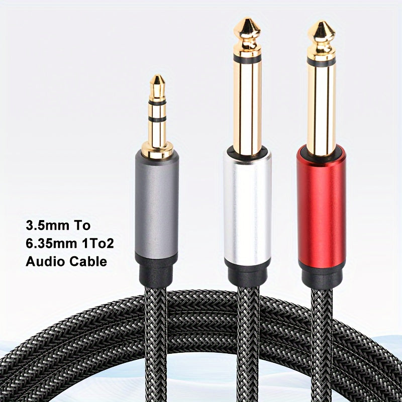 3.5mm to 2-6.35mm Audio Cable Y-Splitter Nylon Mesh Oxygen-Free Copper