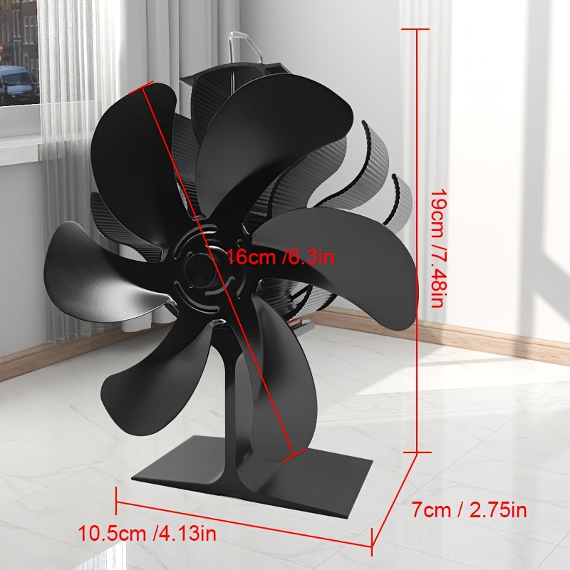 Black Aluminum Fireplace Fan 6-Blade Silent Heat Distribution Winter Gift