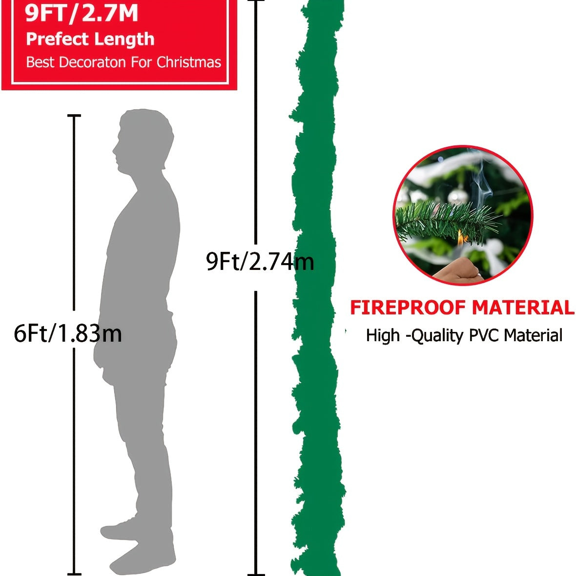 Flocked Christmas Garland 274cm for Tree Stairs Fireplace Decor