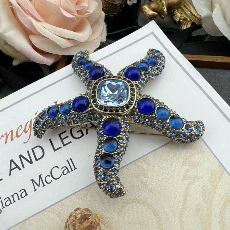 Barokko ta'siridagi Vintage Yulduzcha Brosh - Porloq Rhinestone'lar bilan bezatilgan zamonaviy Okean aksessuari