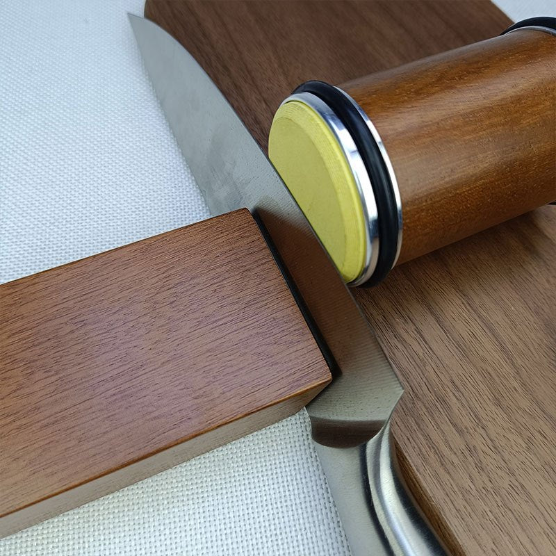 User-friendly rolling knife sharpener kit with dual angle sharpening corundum stone metal construction