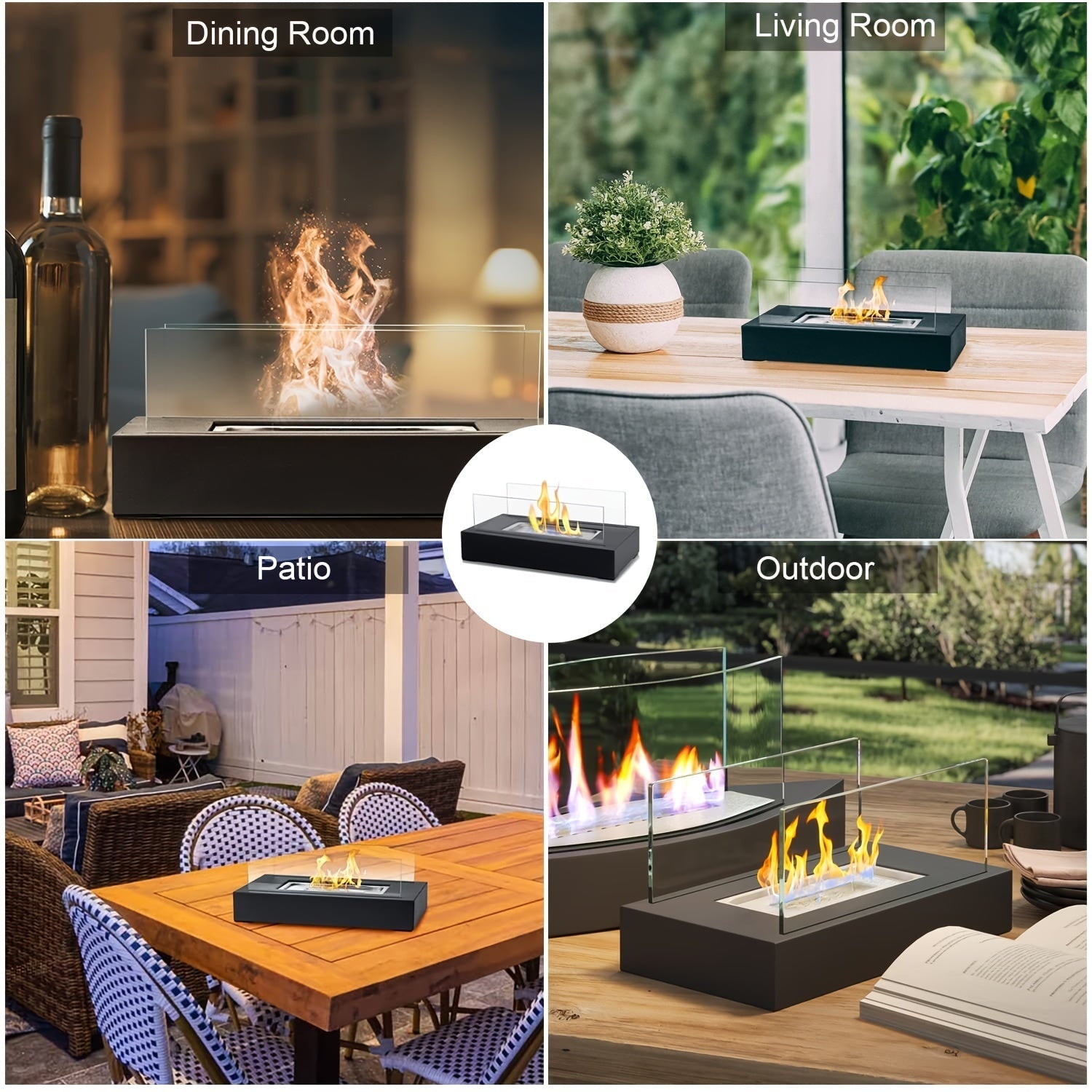 Rectangular Bioethanol Tabletop Fire Pit Portable Outdoor Camping Fireplace