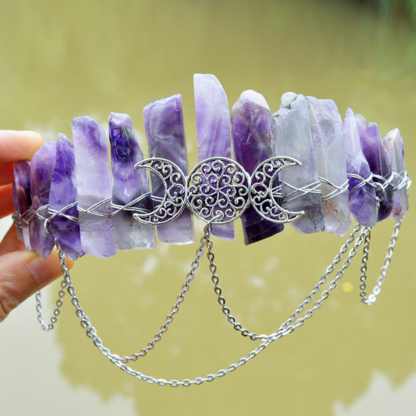 Crystal Quartz Crown Headband for Boho Weddings Festivals and Photoshoots