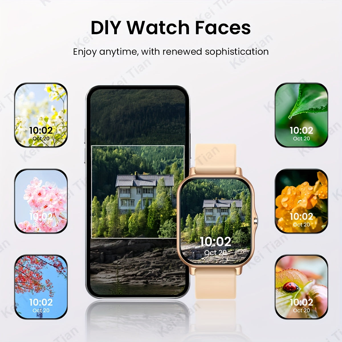 Smartwatch 4.65cm Touch Screen Multi-Sport Tracking Wireless 5.0 Beige Strap