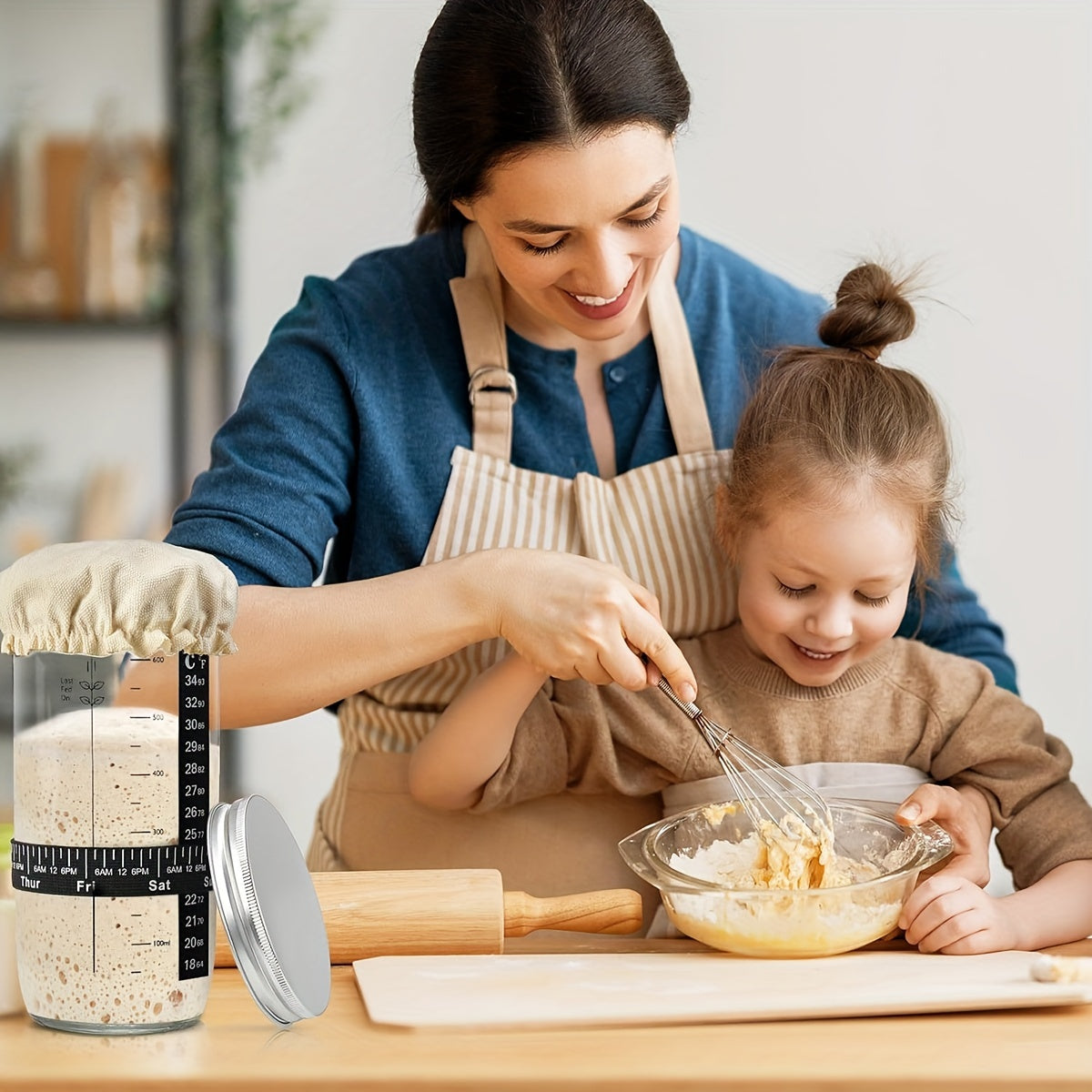 24oz ферментация қўралари термометр, spatula ва қопқоқлар билан нон ва шира ферментацияси учун