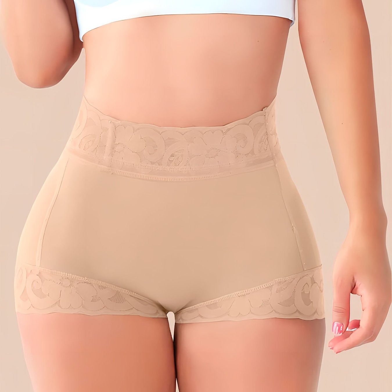 High-Waisted Mesh Hip Cincher Shorts with Lace Detail for Summer Body Shaping Breathable Nylon Elastane