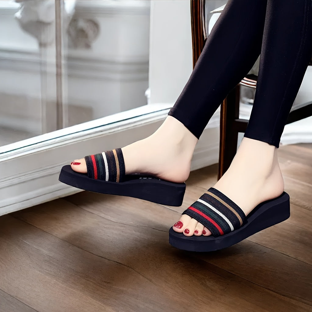 Women's Striped Fabric Sports Sandals with Open Toe Non-Slip EVA Sole