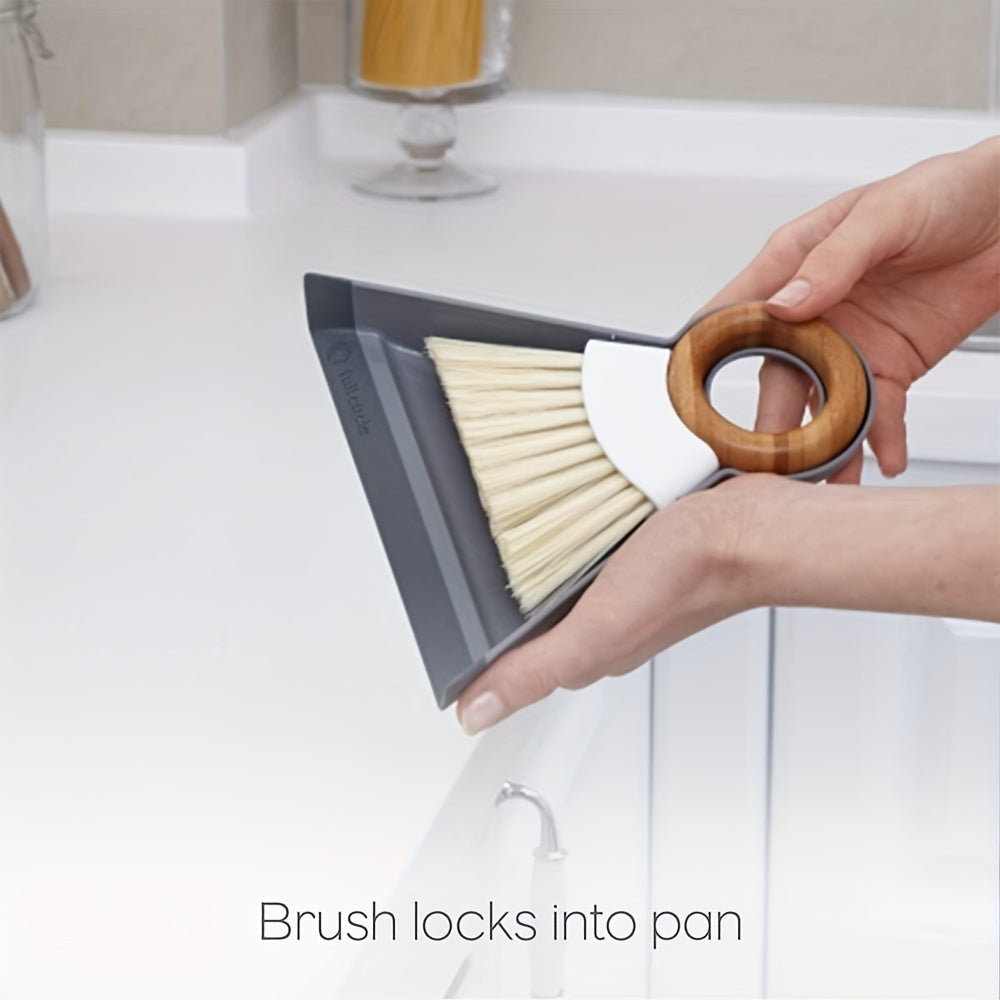Mini Desktop Broom Duster Set with Wooden Handle for Keyboard Windows and Pet Waste