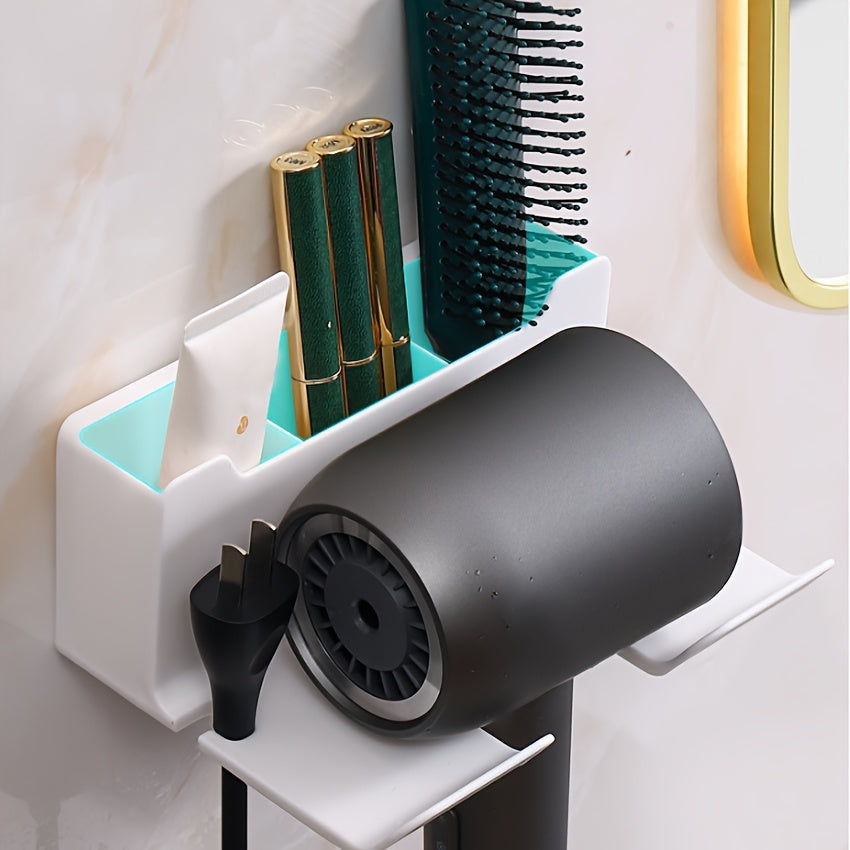 Black Plastic Hair Dryer Organizer with Multiple Compartments for Bathroom Storage