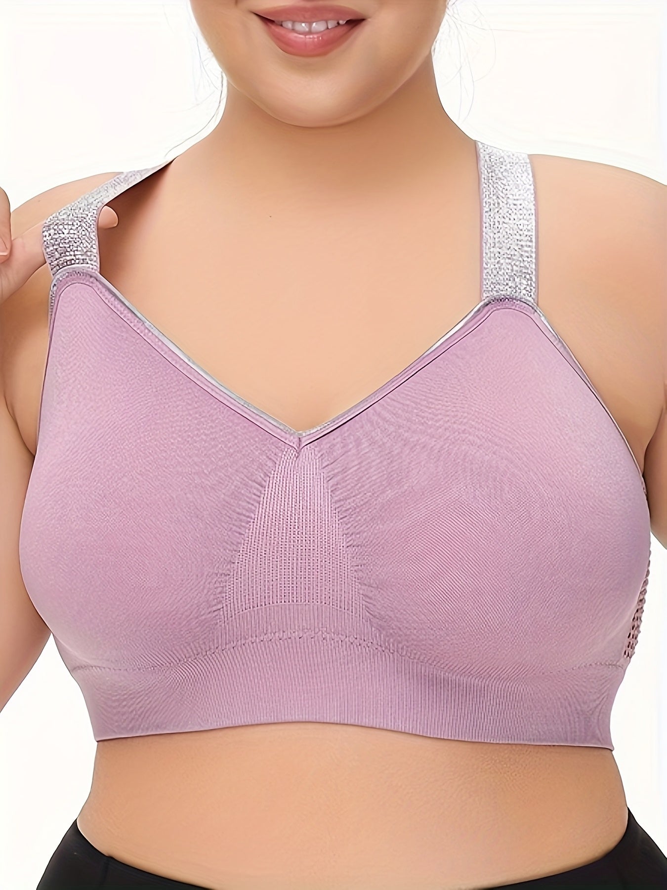 Women’s Summer Silvery Contrast Sports Bra Plus Size Breathable Lingerie