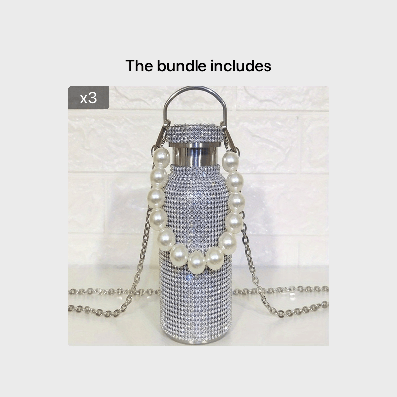 350ml Stainless Steel Thermos Bottle with Chain Pearl Design for Girls and Adults