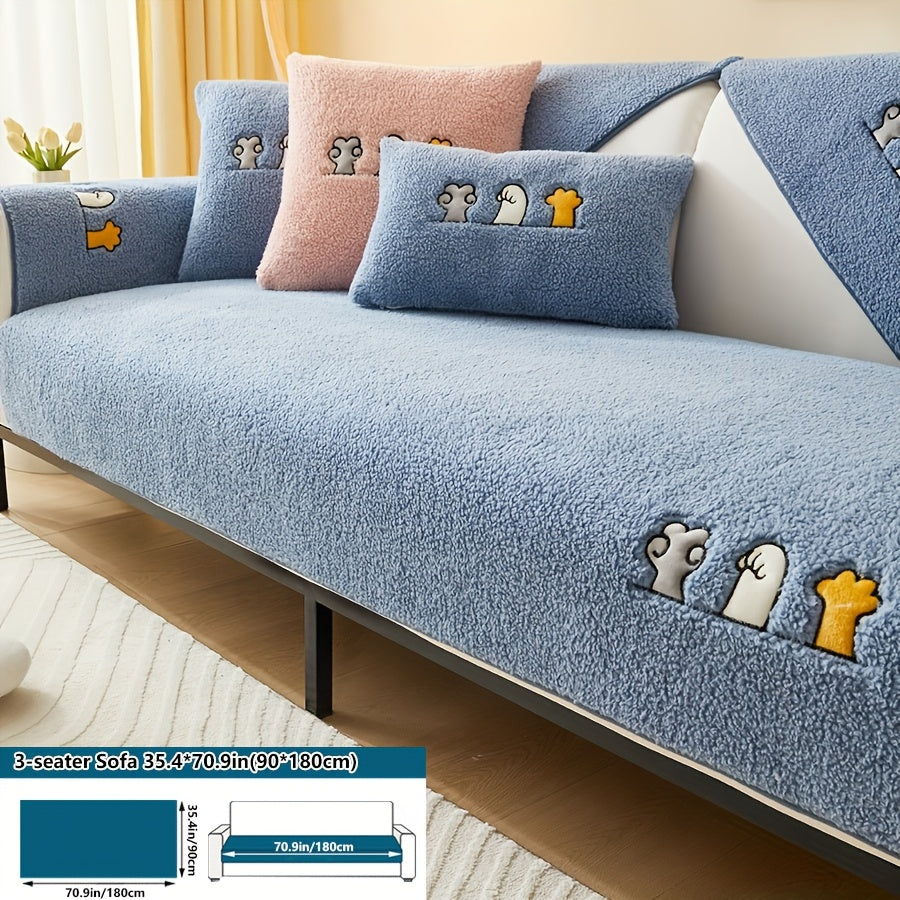 Роскошный фальшивый овечий плюшевый чехол для дивана на зиму, дружелюбный к домашним животным и стираемый в машине. Обеспечивает защиту от царапин и подходит для диванов от одного до четырех мест, а также для кроватей и подушек.